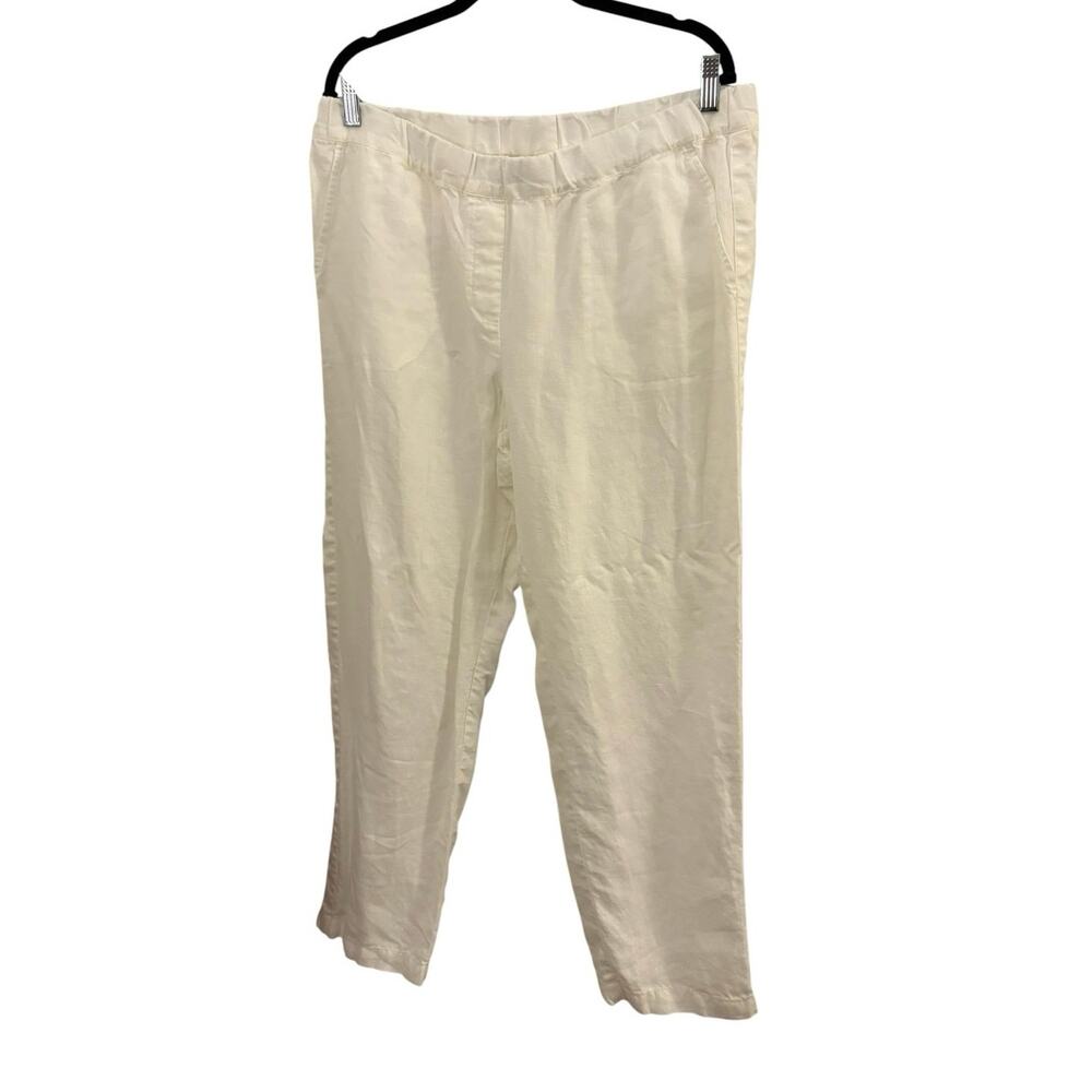 Pure Jill White Linen Pants L Classic Minimalist Natural Fibers Summer Beachy